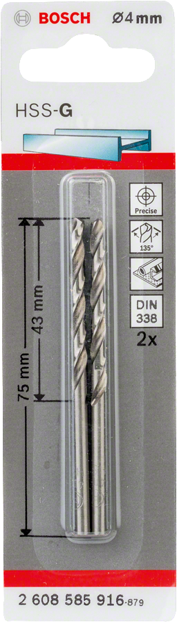 Paquete de 2 brocas Bosch HSS-G de 4 mm.