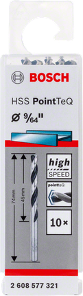 Broca de alta velocidad Bosch HSS PointTeQ de 9/64 pulgadas.