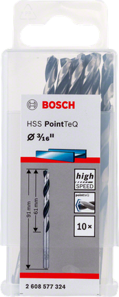 Juego de brocas helicoidales Bosch HSS PointTeQ de 3/16 de pulgada.