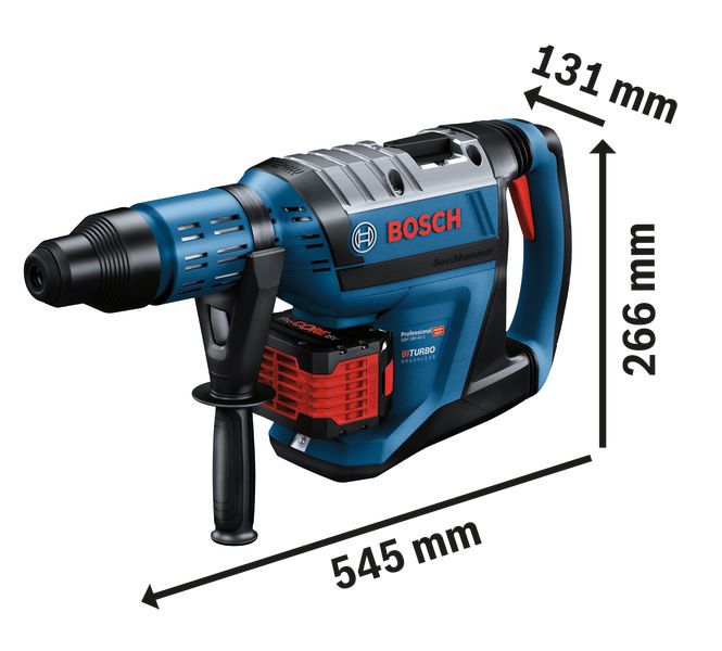 Martillo perforador a batería Bosch GBH 18V-45 C, longitud 545 mm.