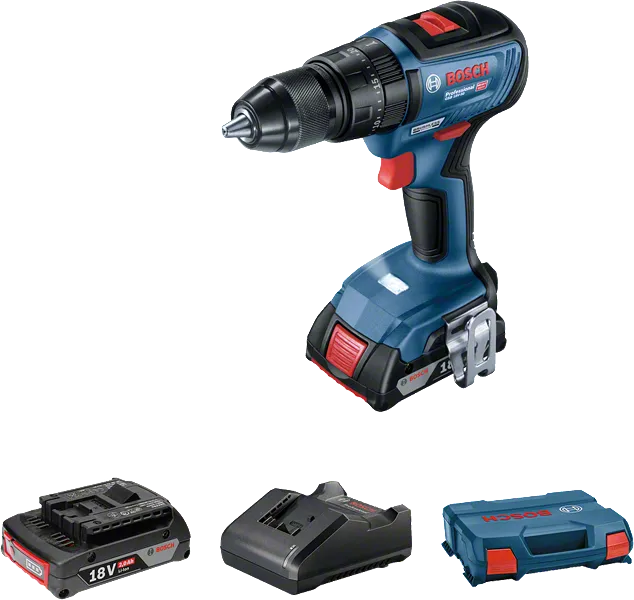 Taladro inalámbrico Bosch GSB 18V-50 con batería y maletín.