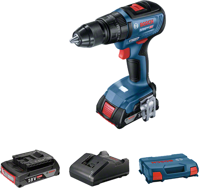 Taladro inalámbrico Bosch GSB 18V-50 con batería y maletín.