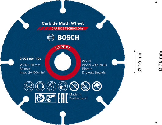 Disco de corte de carburo multimaterial Bosch EXPERT 76 x 10 mm.