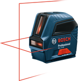 Herramienta de nivelación láser Bosch GLL 2-10 con líneas cruzadas visibles.