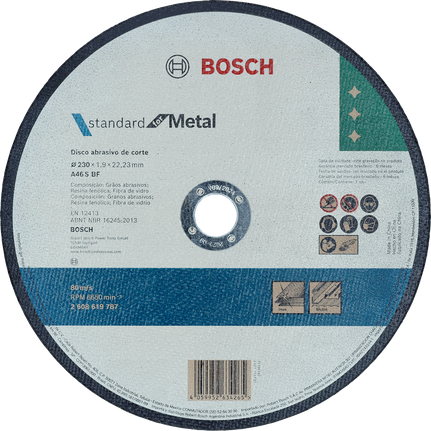 Disco de corte de metal Bosch de 230 mm para cortes rectos.