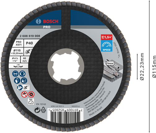 Disco de láminas Bosch PRO X571 acodado 115mm G40 para Inox.