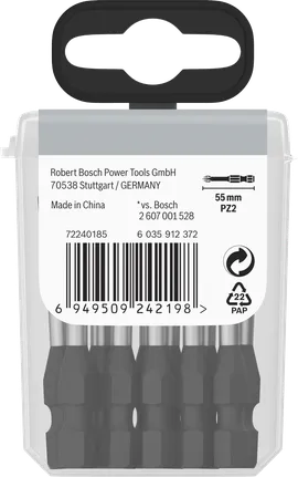 Puntas de impacto Bosch PRO Pozidriv PZ2 de 55 mm (paquete de 15).