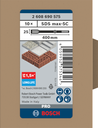 Juego de cinceles planos Bosch SDS max-5C 25×400 mm 10 piezas.