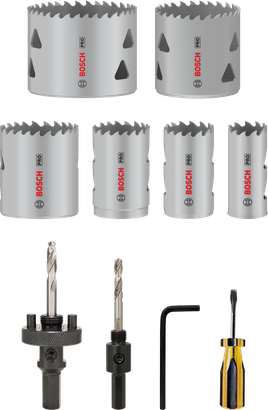 Juego de sierras de corona multimaterial Bosch PRO, 12 piezas para distintos diámetros.
