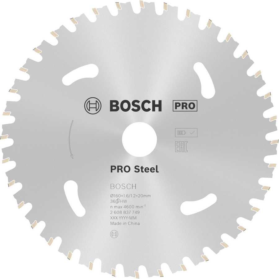Hoja de sierra circular a batería Bosch PRO Steel, 36 dientes.