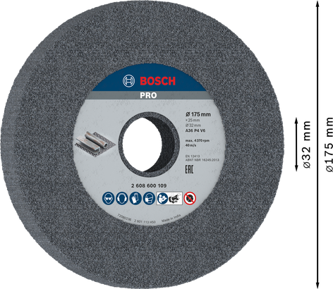 Muela abrasiva para metal Bosch PRO 175 x 25 x 32 mm G36.