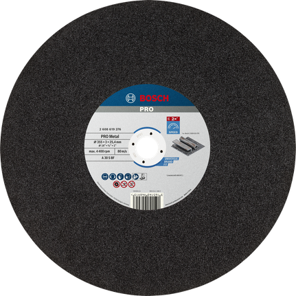 Disco de corte para metal Bosch PRO de 355 mm para trabajos en metal.
