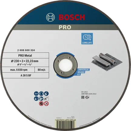 Disco de corte de metal Bosch PRO 230 mm de larga duración.