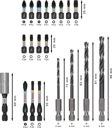 Bosch PRO Impact Metal Set 20 piezas con puntas para taladro y destornillador.