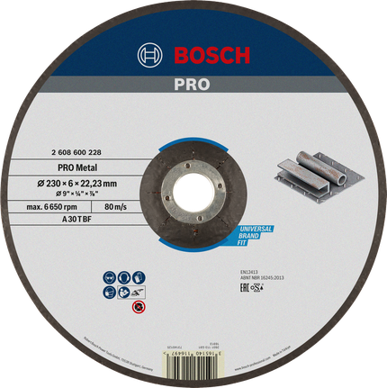 Disco de desbaste con aglomerante metálico Bosch PRO 230x6x22,23 mm.