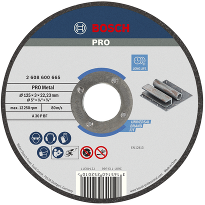 Disco de corte para metal Bosch PRO de 125 mm para trabajar el metal.