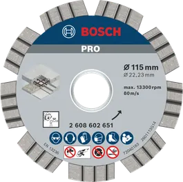 Disco de diamante para hormigón Bosch PRO de 115 mm para cortar hormigón.