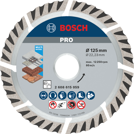 Disco de diamante multimaterial Bosch PRO de 125 mm para corte.
