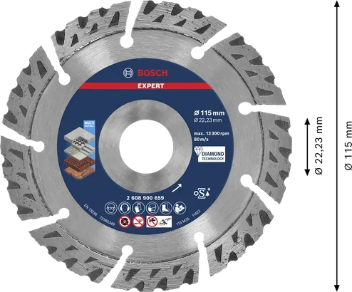Disco de corte de diamante multimaterial Bosch EXPERT 115 mm.