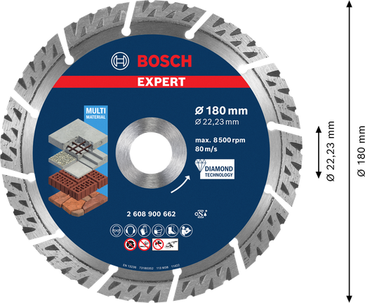 Disco de corte de diamante multimaterial Bosch EXPERT 180 mm.