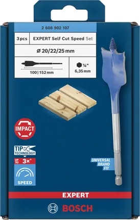 Juego de brocas planas Bosch EXPERT Self Cut Speed, 3 piezas.