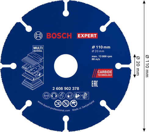 Disco de corte de carburo multimaterial Bosch EXPERT 110 mm.