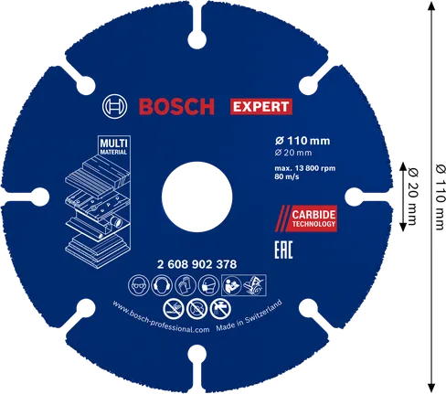 Disco de corte de carburo multimaterial Bosch EXPERT 110 mm.