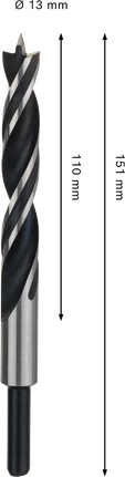 Broca Bosch PRO Wood Brad Point de 13 mm para taladrar madera con precisión.