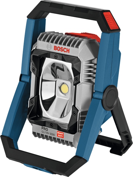Lámpara de trabajo inalámbrica Bosch GLI18V-3000, soporte ajustable.