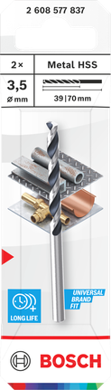 Broca helicoidal Bosch Metal HSS de 3,5 mm para taladrar metal.
