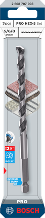 Juego de brocas Bosch PRO HEX-5 de 5/6/8 mm para diversos materiales.