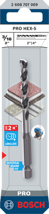 Broca Bosch PRO HEX-5 de 3/16 de pulgada para una larga vida útil.