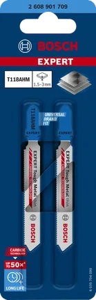 Hojas de sierra de calar Bosch EXPERT Tough Metal T118AHM para metal fino.