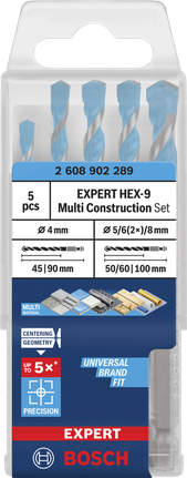 Juego de 5 brocas Bosch EXPERT HEX-9 Multi Construction.