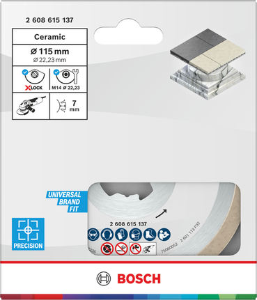 Disco de corte cerámico Bosch de 115 mm X-Lock para trabajos de precisión con azulejos.