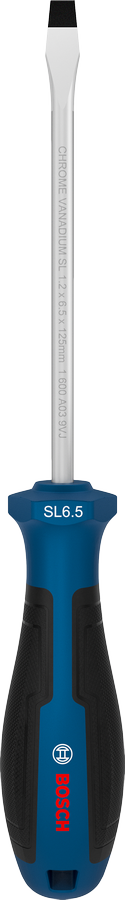 Destornillador de punta plana Bosch SL 6.5 con mango ergonómico.