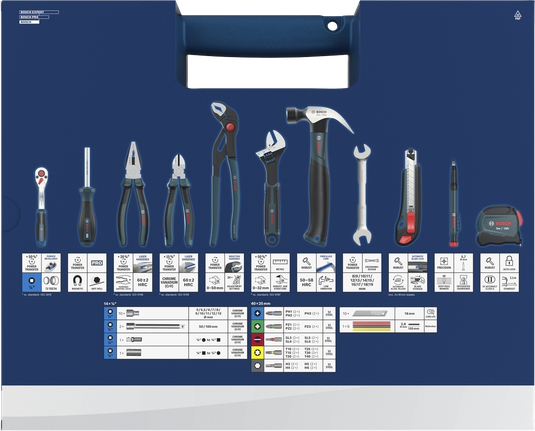Juego mixto de herramientas manuales Bosch, 89 piezas, con estuche.