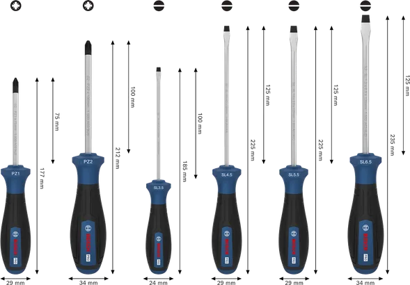 Juego de desatornilladores PRO PZ/SL, 6 piezas