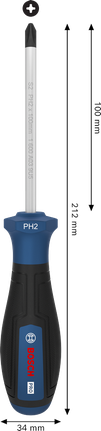 Destornillador Bosch PRO PH2 x 100 mm con mango ergonómico.