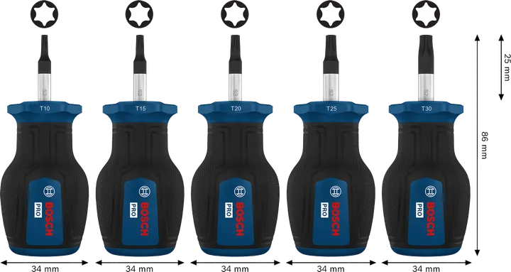 Juego de desatornilladores PRO Stubby Torx, 5 piezas