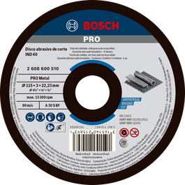 Disco de corte de metal Bosch PRO de 115 x 3 x 22,23 mm.