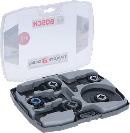 Bosch 5-piece wood and metal multitool cutting set in case.