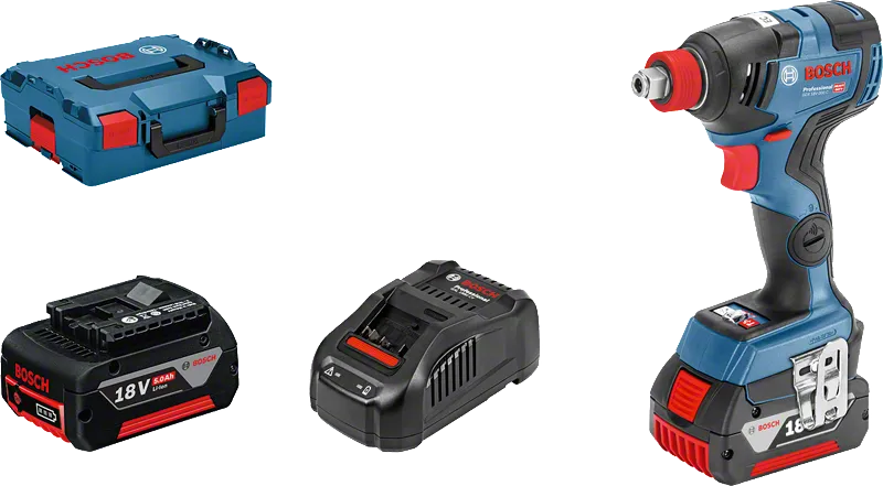 Bosch GDX 18V-200 C impact driver set with battery and charger.