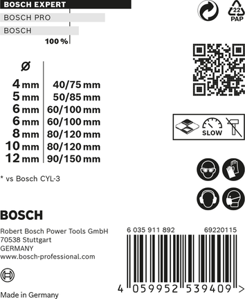 Bosch EXPERT MultiConstruction drill bit set 4–12 mm 7-piece.