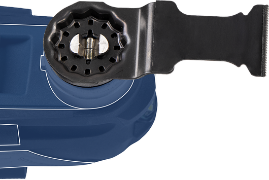 Oscillating multi-tool with a cutting blade attachment.