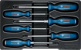 Bosch 6-piece screwdriver set in tray.