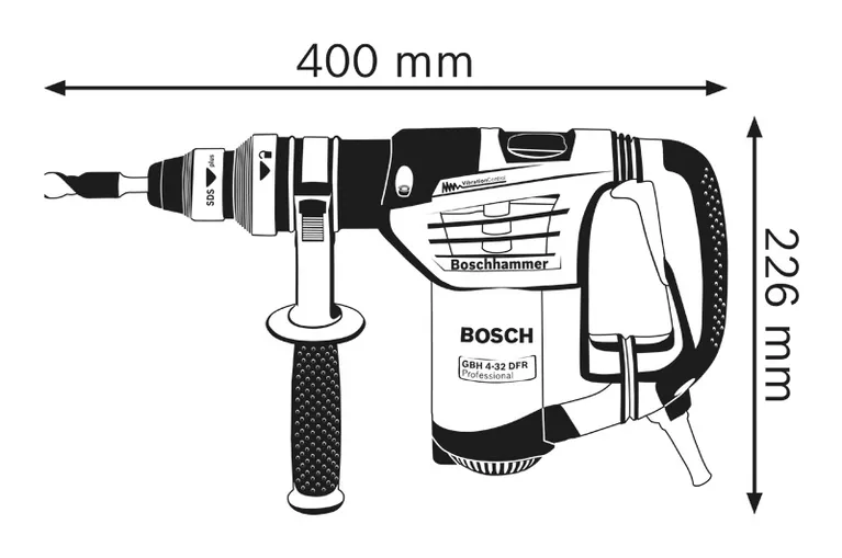 Rotary hammer dimensions.