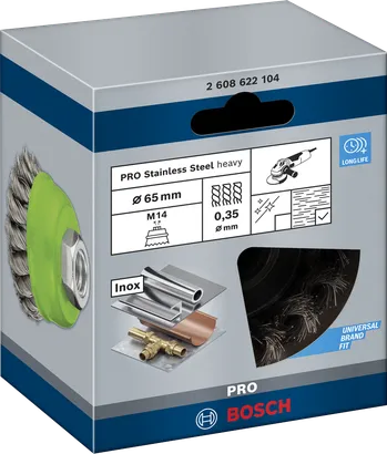 Bosch PRO stainless steel cup brush 65×0.35 mm.