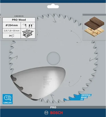 Bosch PRO Wood circular saw blade 254×2.8×30 mm 24T.