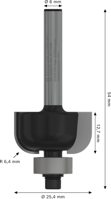 Bosch PRO Router Bit Cove R 6.4 shank 6 mm.